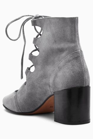 Suede Lace Up Block Heel Shoe Boots